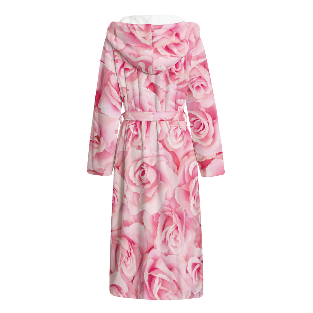 Pink Rose Print Hooded Bathrobe