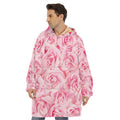 Pink Rose Print Hoodie Blanket