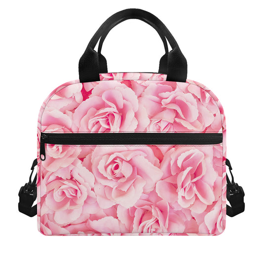 Pink Rose Print Insulated Lunch Bag