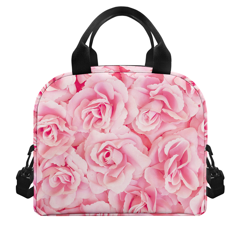 Pink Rose Print Insulated Lunch Bag