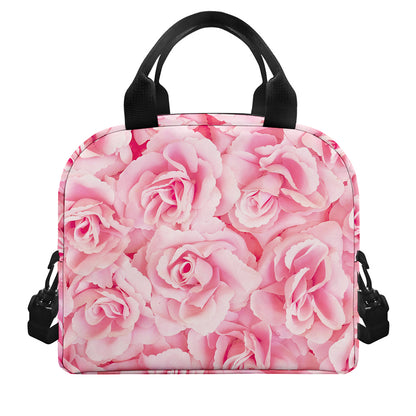Pink Rose Print Insulated Lunch Bag