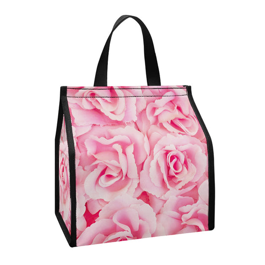 Pink Rose Print Insulated Lunch Tote