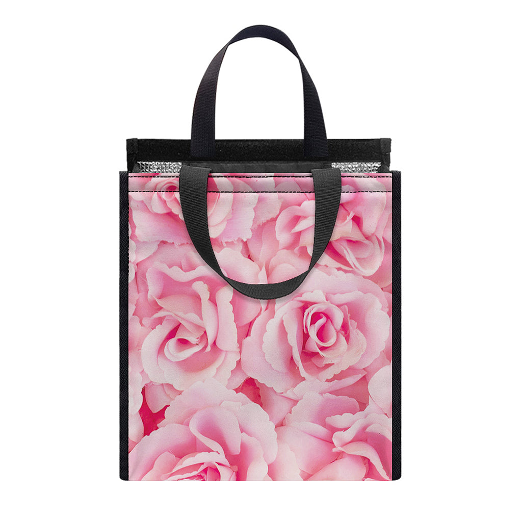 Pink Rose Print Insulated Lunch Tote