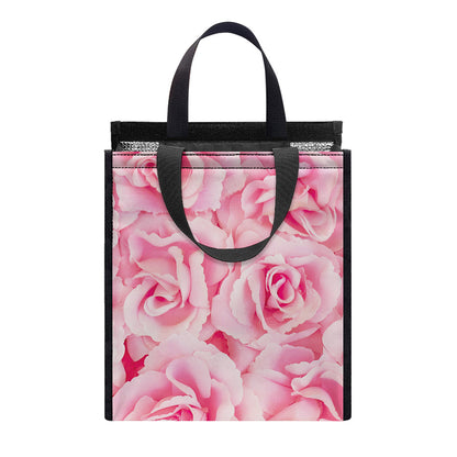 Pink Rose Print Insulated Lunch Tote