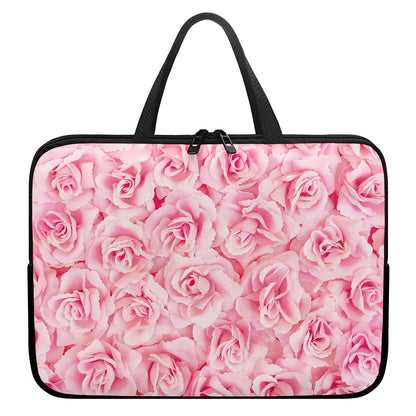 Pink Rose Print Laptop Sleeve With Handle