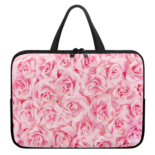 Pink Rose Print Laptop Sleeve With Handle