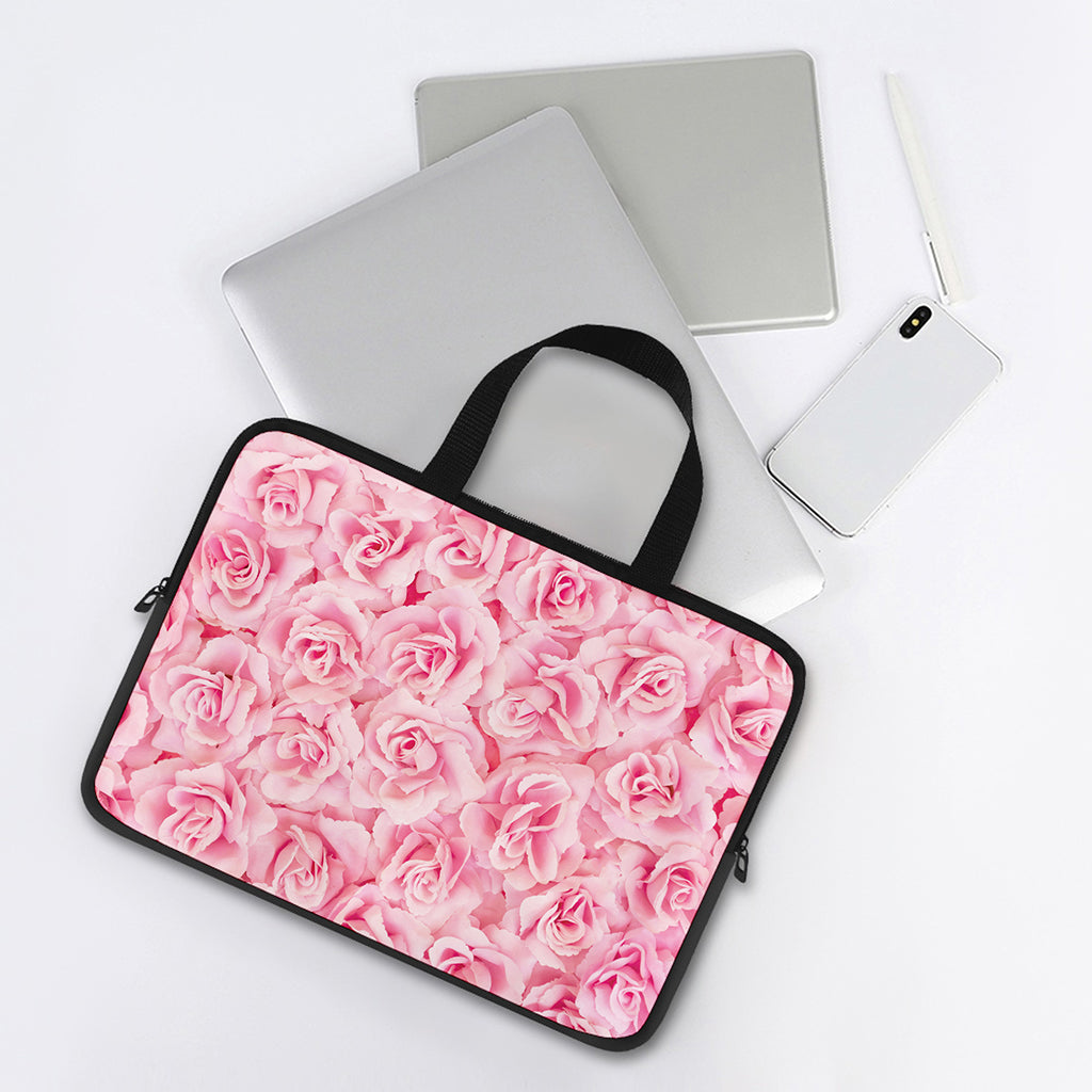 Pink Rose Print Laptop Sleeve With Handle