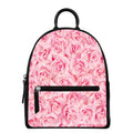 Pink Rose Print Leather Backpack