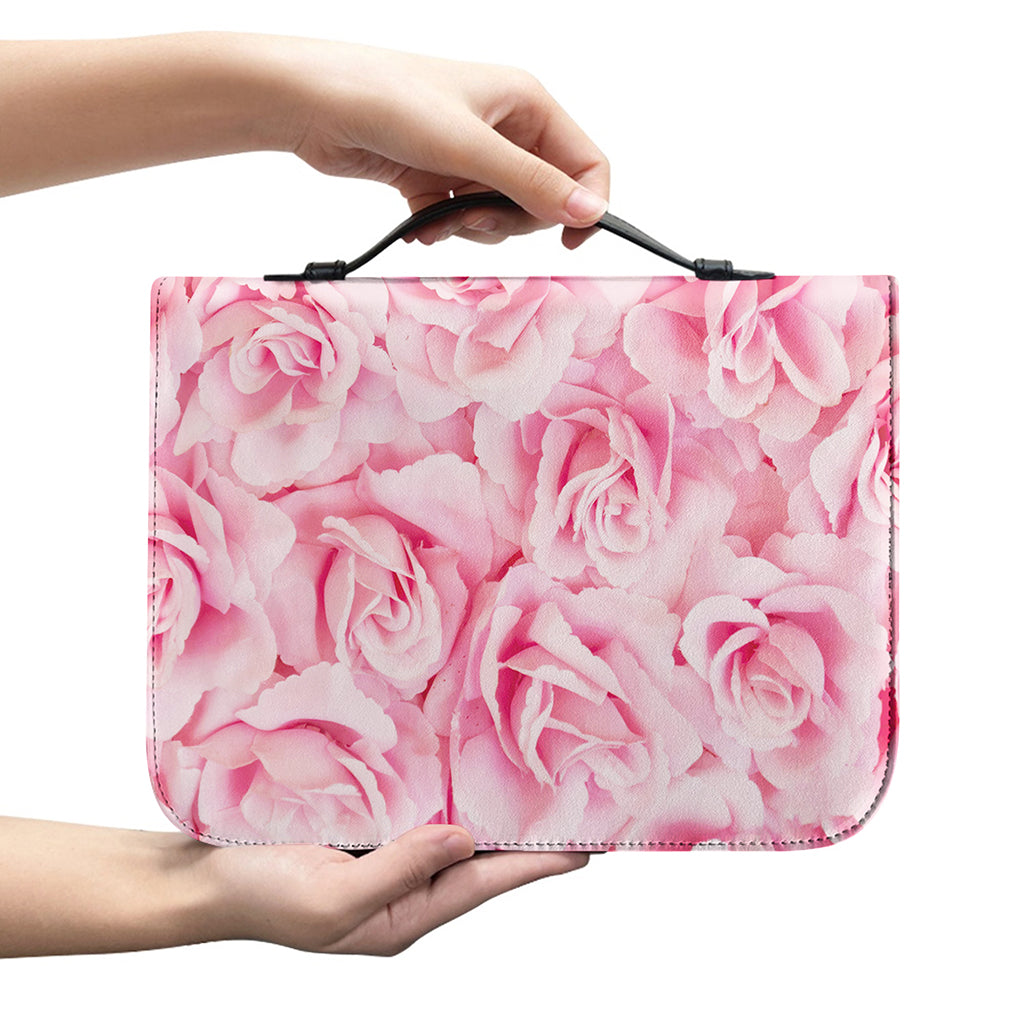 Pink Rose Print Leather Bible Cover