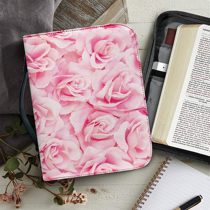 Pink Rose Print Leather Bible Cover