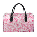 Pink Rose Print Leather Duffel Bag