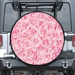Pink Rose Print Leather Spare Tire Cover