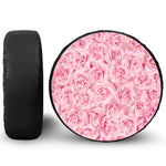 Pink Rose Print Leather Spare Tire Cover