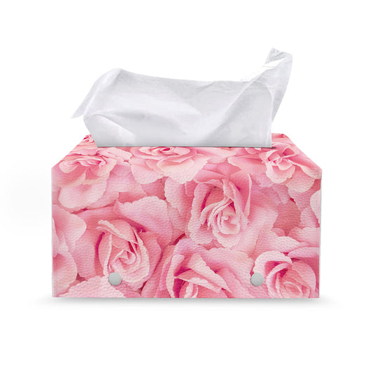 Pink Rose Print Leather Tissue Box Cover