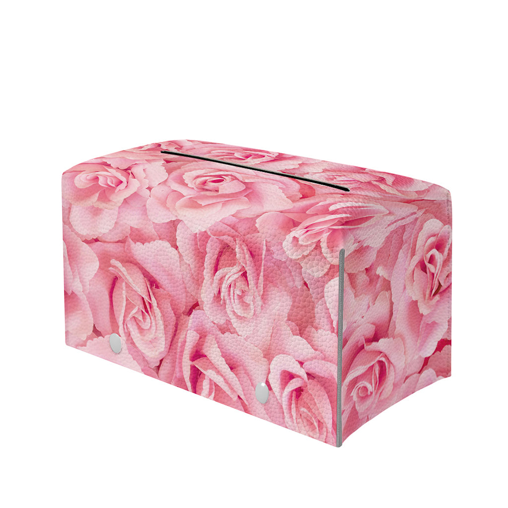 Pink Rose Print Leather Tissue Box Cover