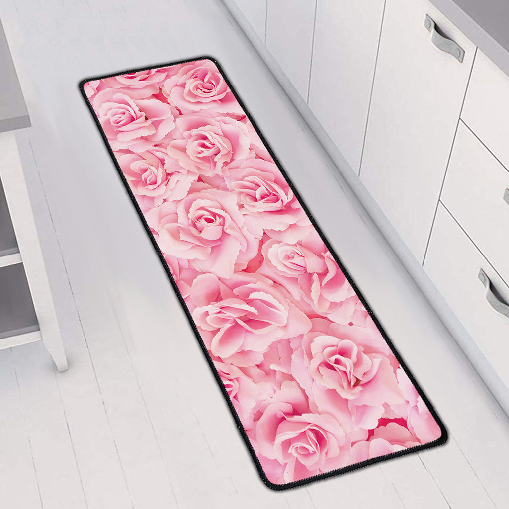Pink Rose Print Long Kitchen Mat