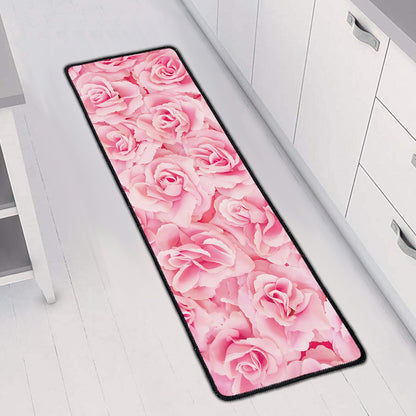 Pink Rose Print Long Kitchen Mat