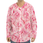Pink Rose Print Long Sleeve Baseball Jersey