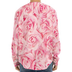 Pink Rose Print Long Sleeve Baseball Jersey