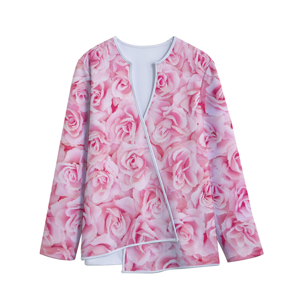 Pink Rose Print Long Sleeve Short Coat