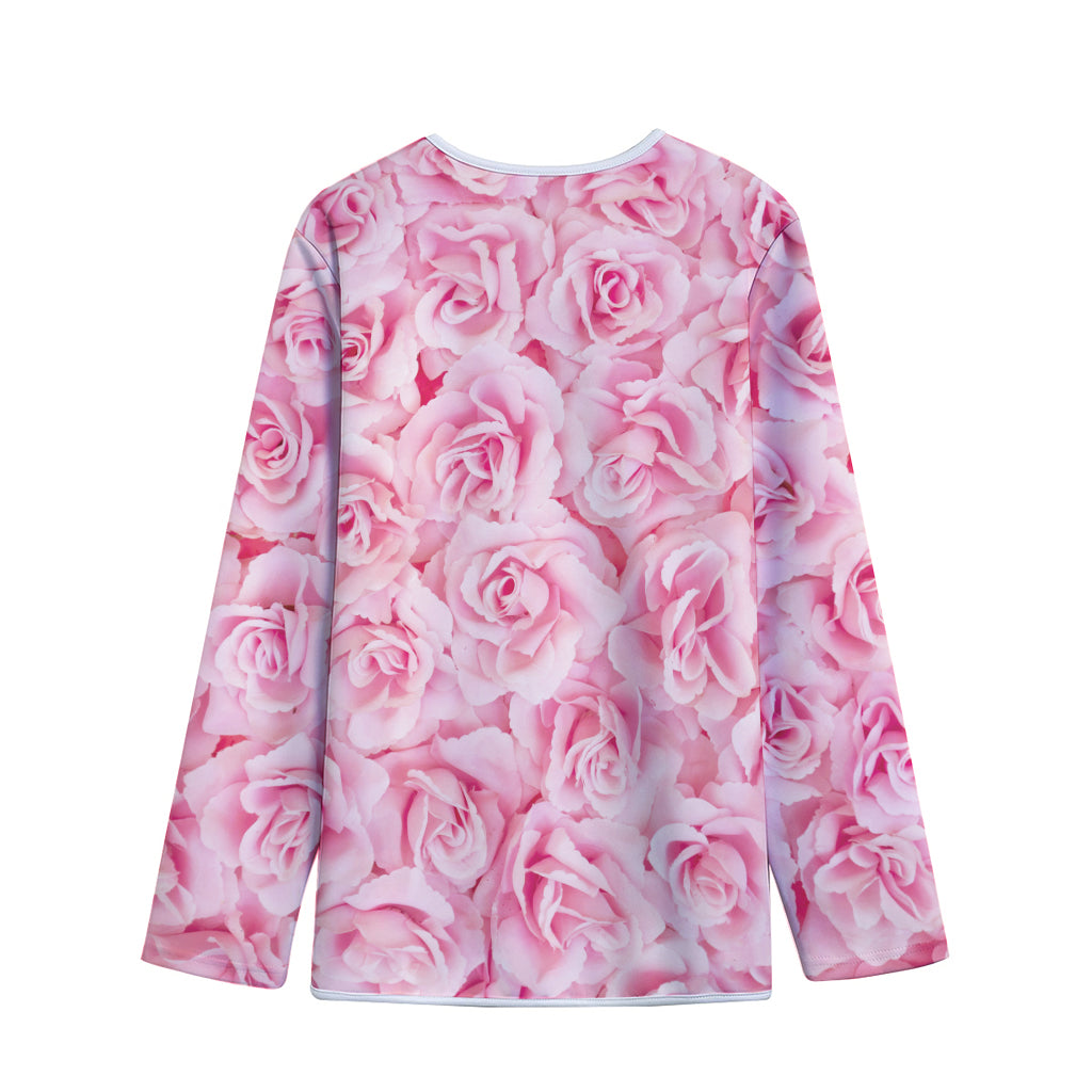 Pink Rose Print Long Sleeve Short Coat