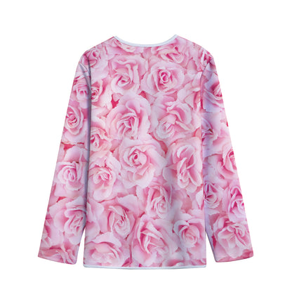 Pink Rose Print Long Sleeve Short Coat