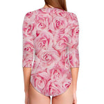 Pink Rose Print Long Sleeve Swimsuit