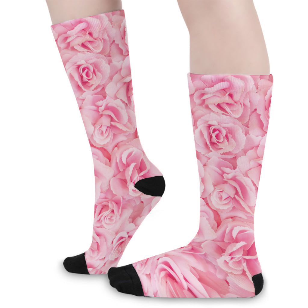 Pink Rose Print Long Socks