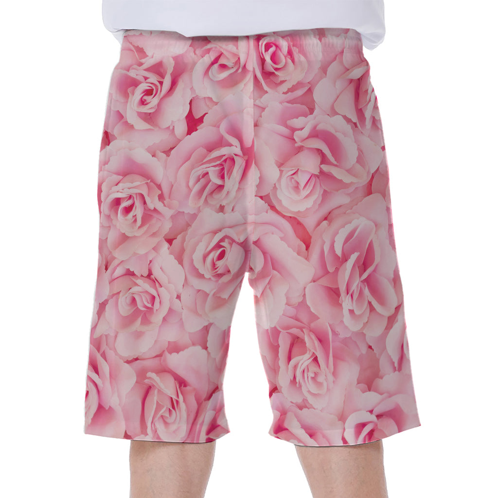 Pink Rose Print Men's Beach Shorts
