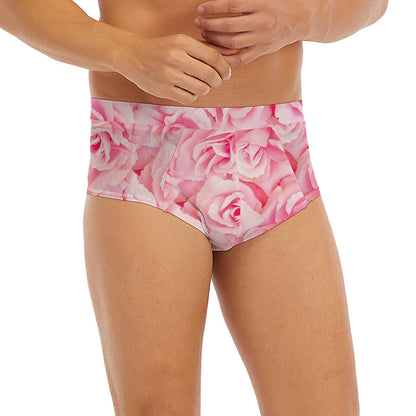 Pink Rose Print Men's Briefs