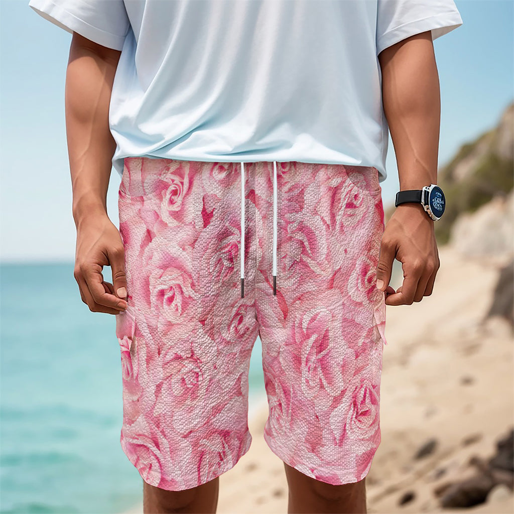 Pink Rose Print Men's Cargo Shorts