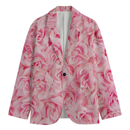 Pink Rose Print Men's Cotton Blazer