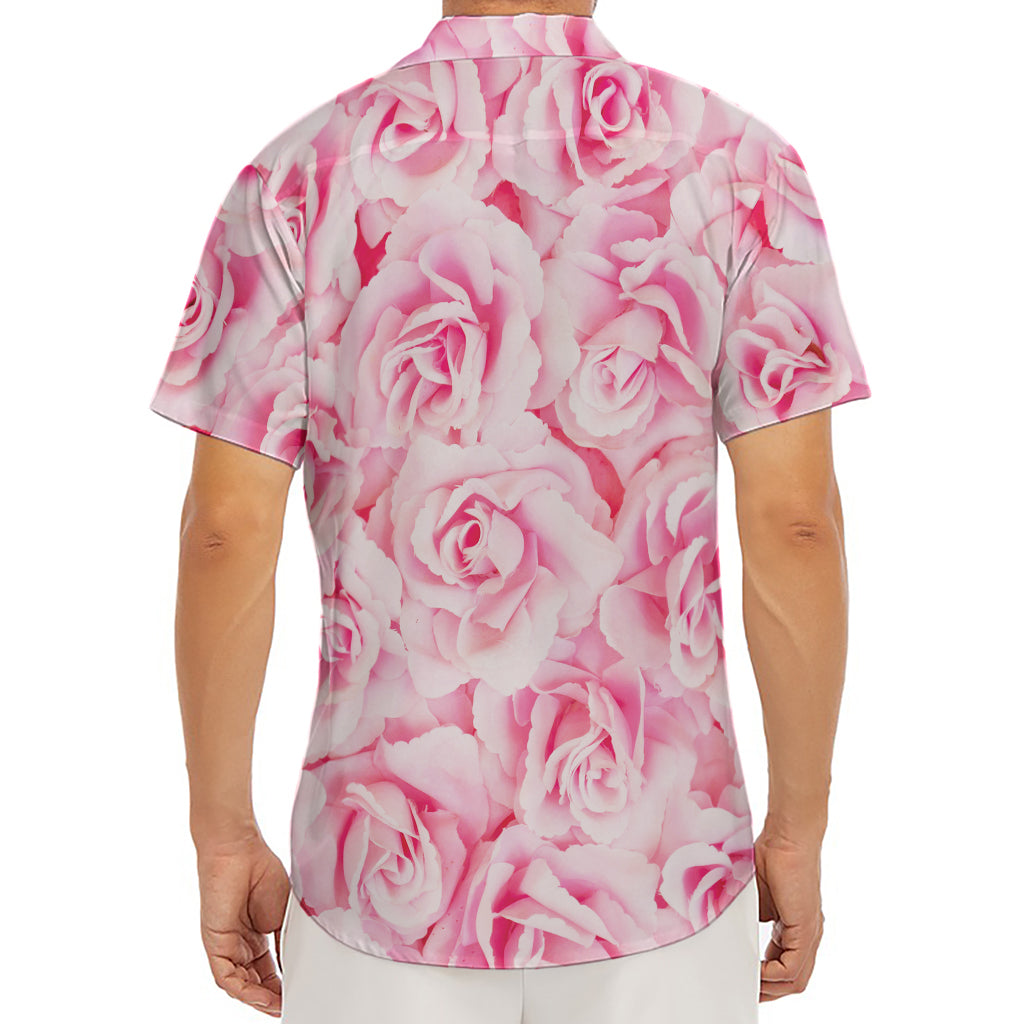 Pink Rose Print Men's Deep V-Neck Shirt