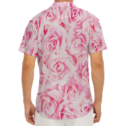 Pink Rose Print Men's Deep V-Neck Shirt