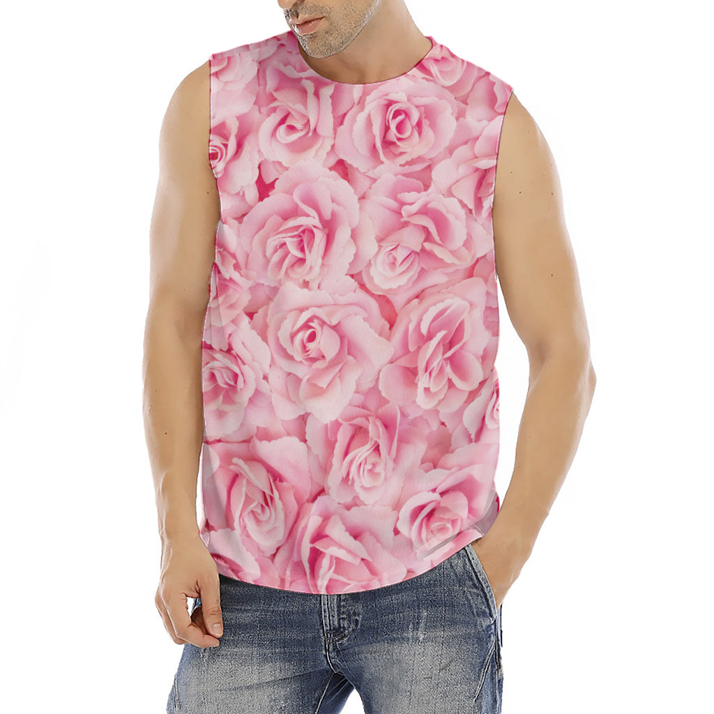 Pink Rose Print Men's Fitness Tank Top