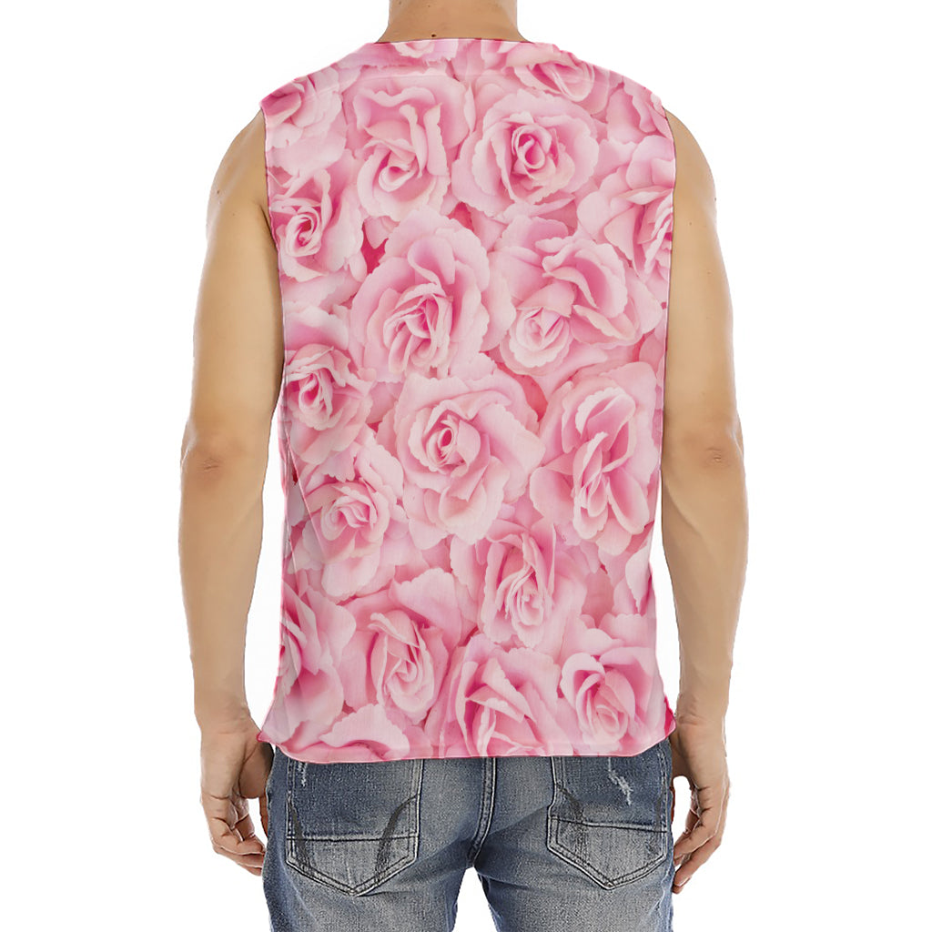 Pink Rose Print Men's Fitness Tank Top