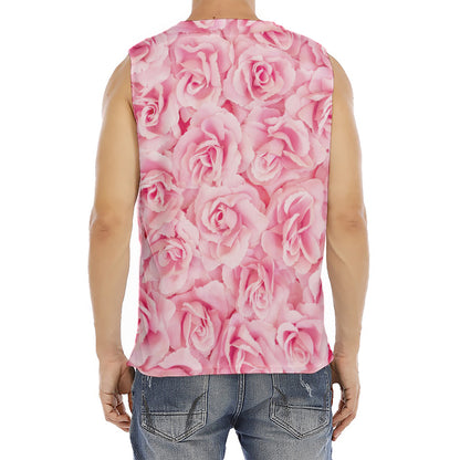 Pink Rose Print Men's Fitness Tank Top