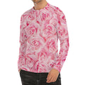 Pink Rose Print Men's Long Sleeve Rash Guard
