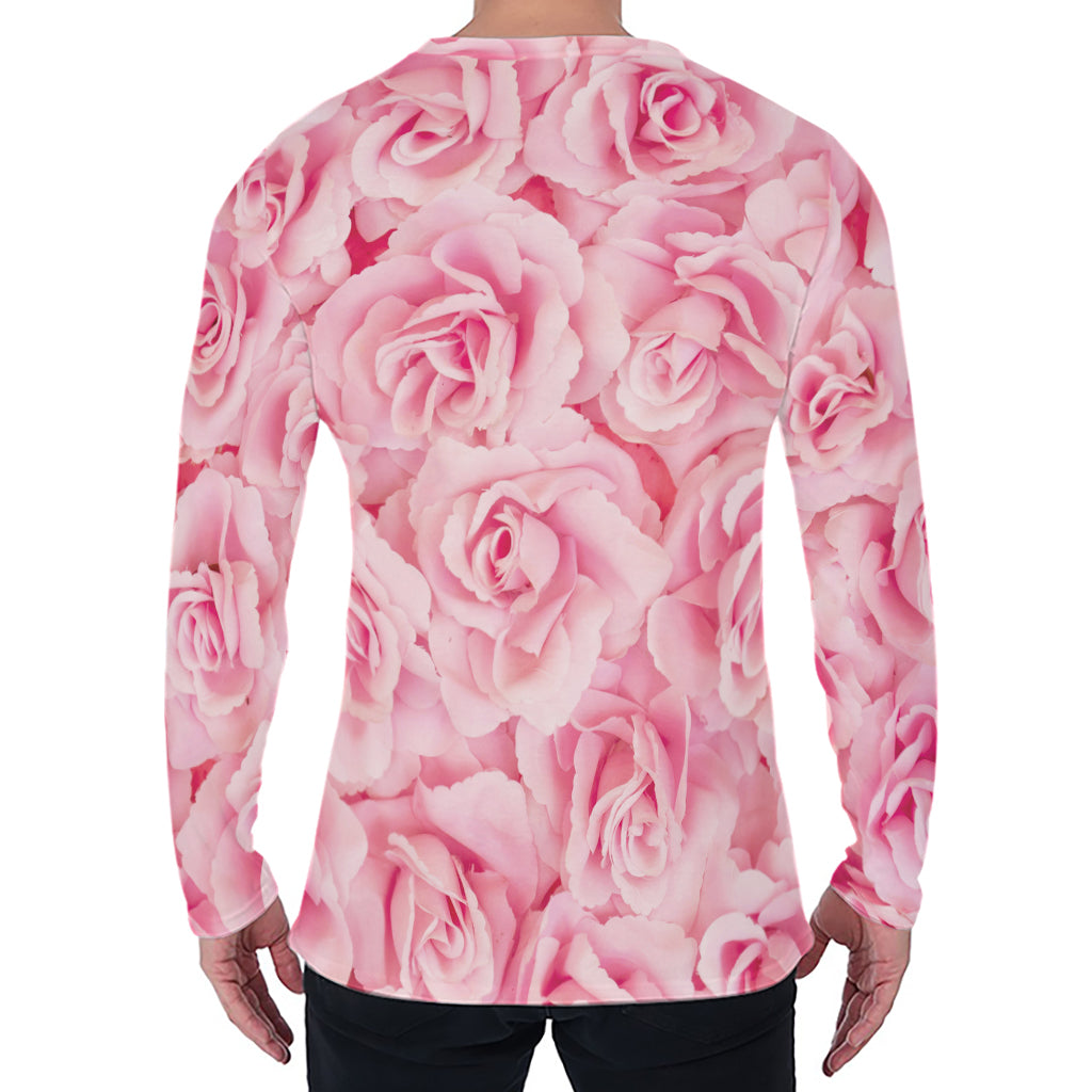 Pink Rose Print Men's Long Sleeve T-Shirt