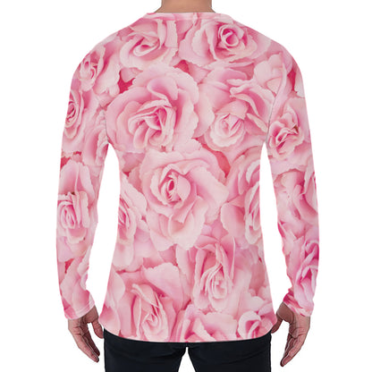 Pink Rose Print Men's Long Sleeve T-Shirt