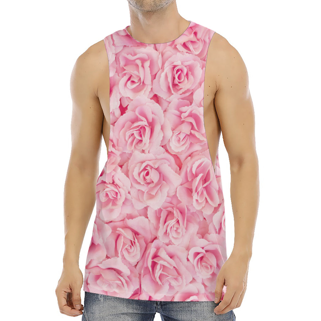 Pink Rose Print Men's Muscle Tank Top