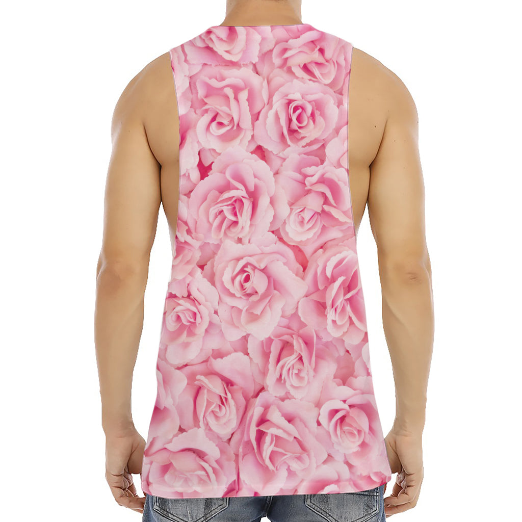 Pink Rose Print Men's Muscle Tank Top
