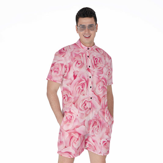 Pink Rose Print Men's Rompers