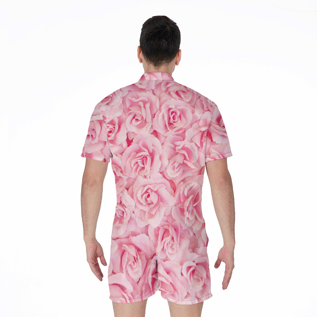 Pink Rose Print Men's Rompers