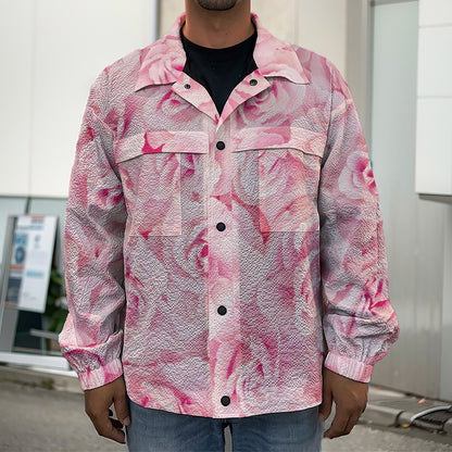 Pink Rose Print Men's Shirt Jacket