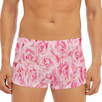 Pink Rose Print Men's Short Boxer Briefs