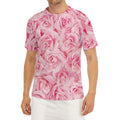 Pink Rose Print Men's Short Sleeve Rash Guard