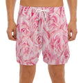 Pink Rose Print Men's Split Running Shorts