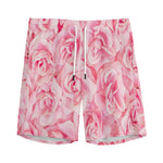 Pink Rose Print Men's Sports Shorts