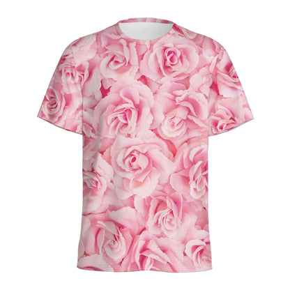 Pink Rose Print Men's Sports T-Shirt